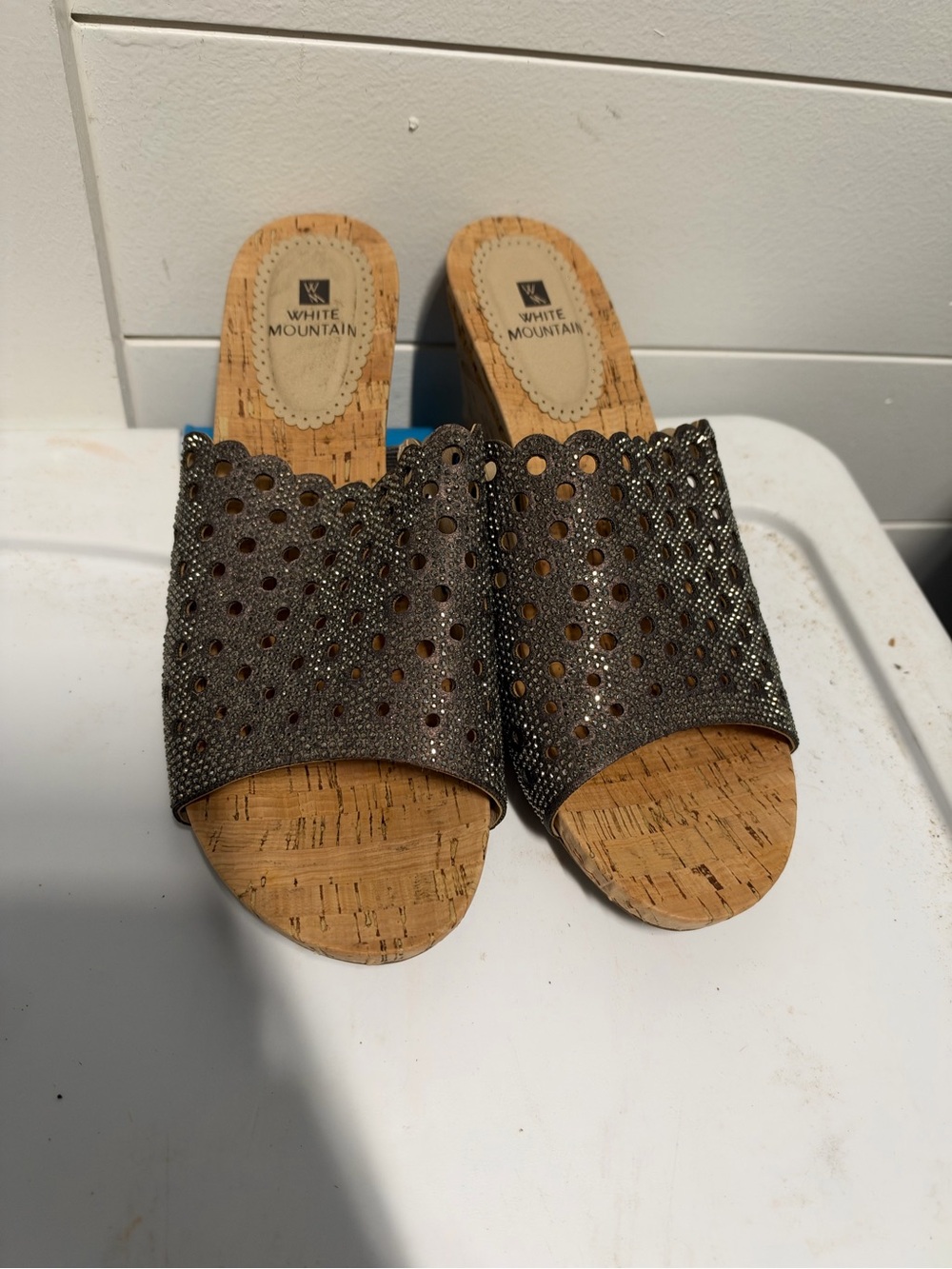 White Mountain Metallic Bronze Perforated Cork Slide Wedges